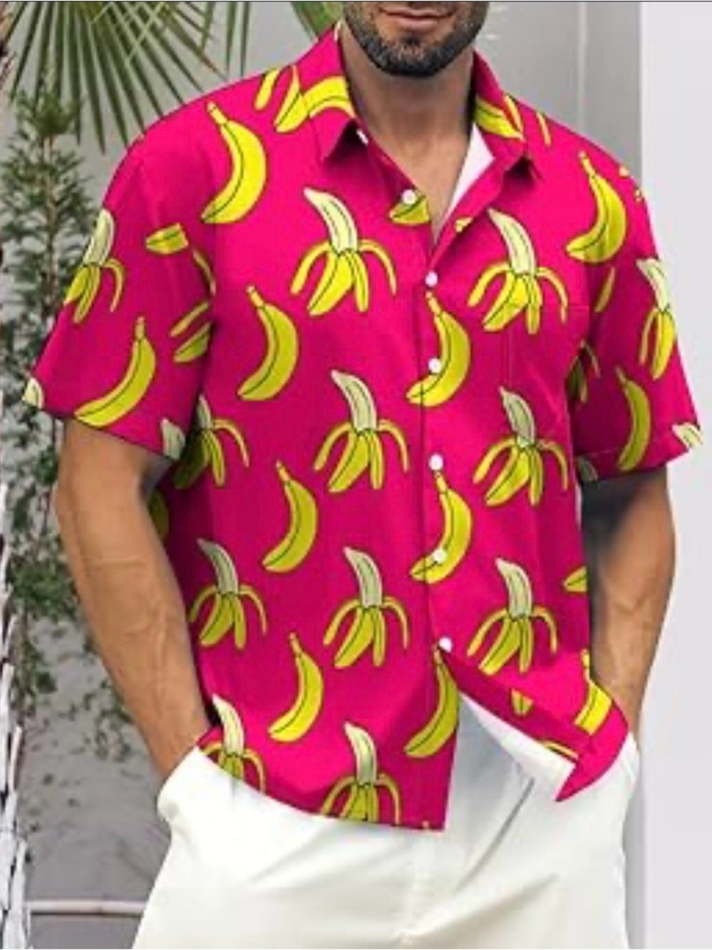 UZZI Amphibious Gear Men’s Vibrant Banana Print Hawaiian Button-Up Size M